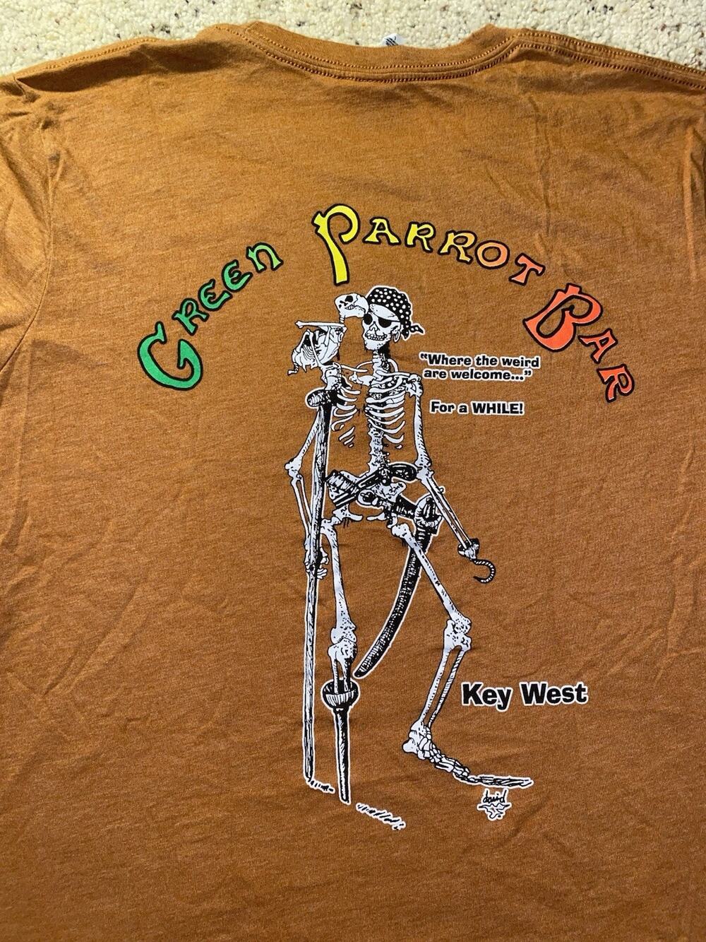 Vintage Green Parrot Bar Adult Large Orange Key West Bar Skeleton Logo Tee Shirt